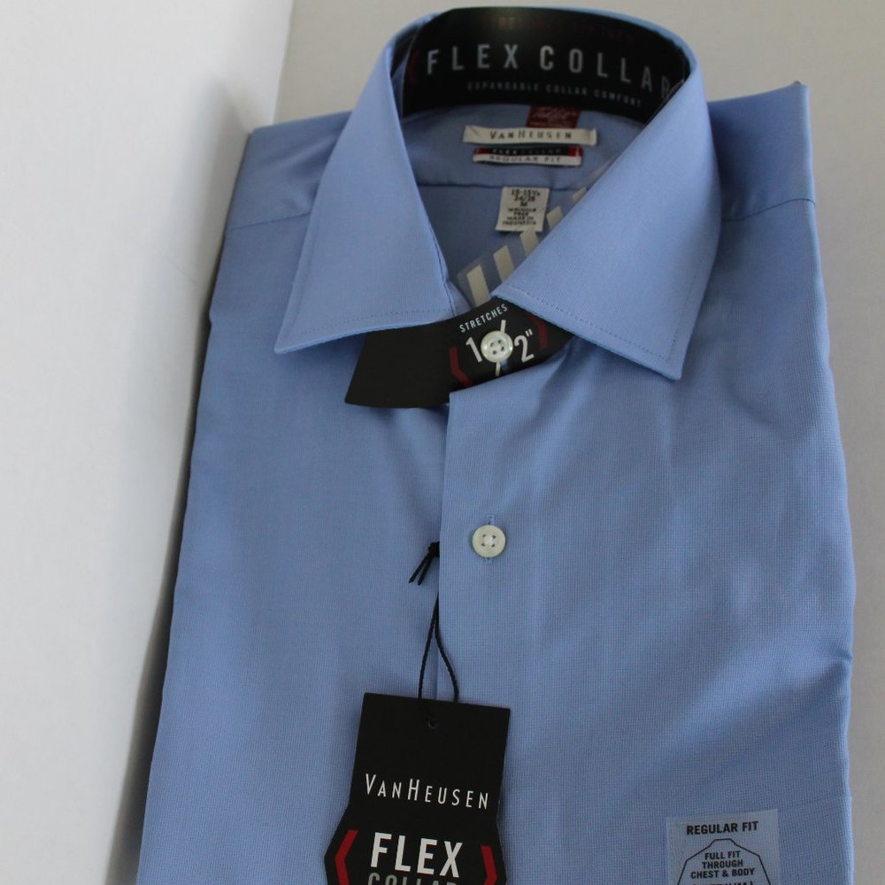 Van Heusen Flex Collar Regular Fit 15-15 1/2 M Mens Blue Long Sleeve Techfit NWT - Picture 2 of 6